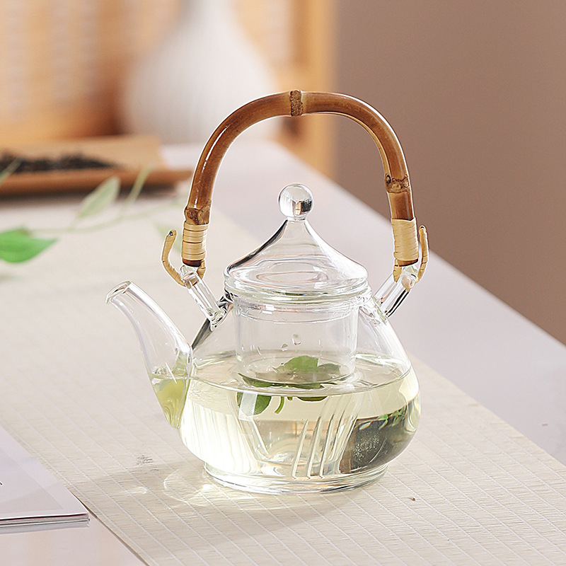 Ceainic din sticlă borosilicată, rezistent la căldură, cu mâner, mică capacitate