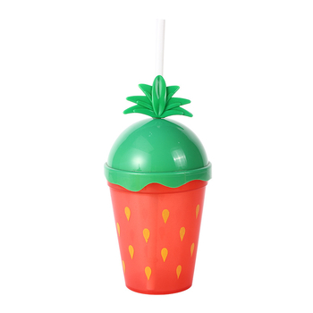 Pahar plastic cu pai în model de căpșună, design drăguț pentru milk tea, capacitate mare, en gros