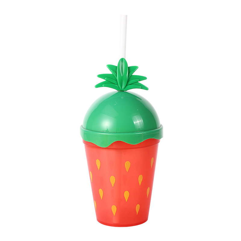 Pahar plastic cu pai în model de căpșună, design drăguț pentru milk tea, capacitate mare, en gros