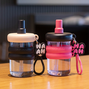 Pahar din plastic cu pai, portabil, stilat, pentru băuturi duble: ceai cu lapte și cafea, pentru birou