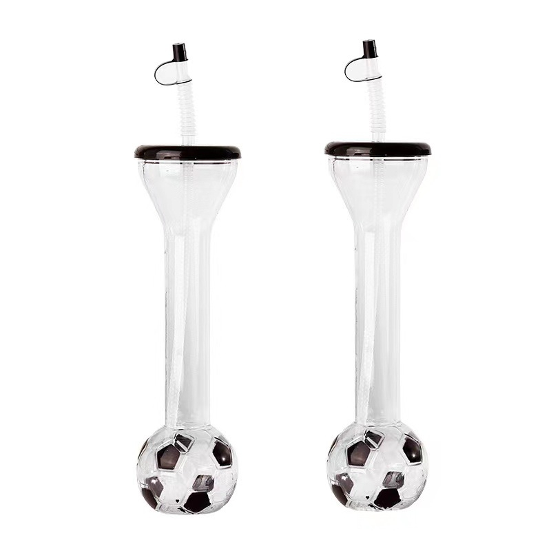 Pahar de plastic cu pai pentru ceai cu lapte și suc, design desen animat, stil fotbal