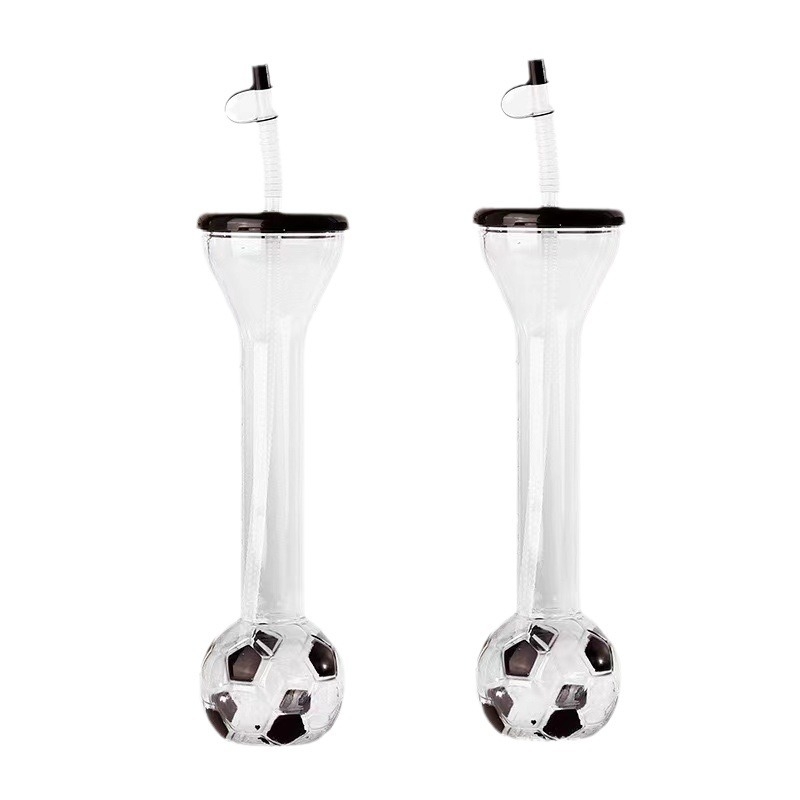 Pahar de plastic cu pai pentru ceai cu lapte și suc, design desen animat, stil fotbal