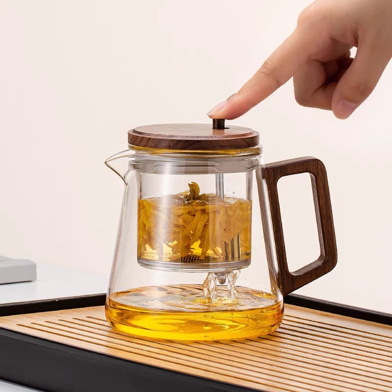 Ceainic de stil chinezesc pentru uz casnic, rezistent la temperaturi înalte, protejat împotriva exploziei, infuzor automat acționat prin apăsare, separare ceai-apă, ceașcă elegantă de lux