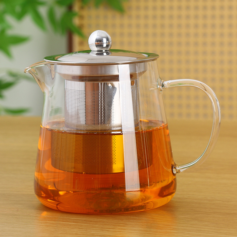 Ceainic din sticlă borosilicat cu filtru – lucrat manual, ceainic pentru ceai de flori, 450 ml / 950 ml / 1300 ml