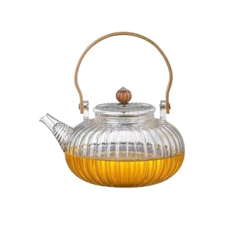 Ceainic din sticlă borosilicat de înaltă rezistență, cu utilizare dublă și mâner de ridicare, pentru fierberea apei și infuzarea ceaiului
