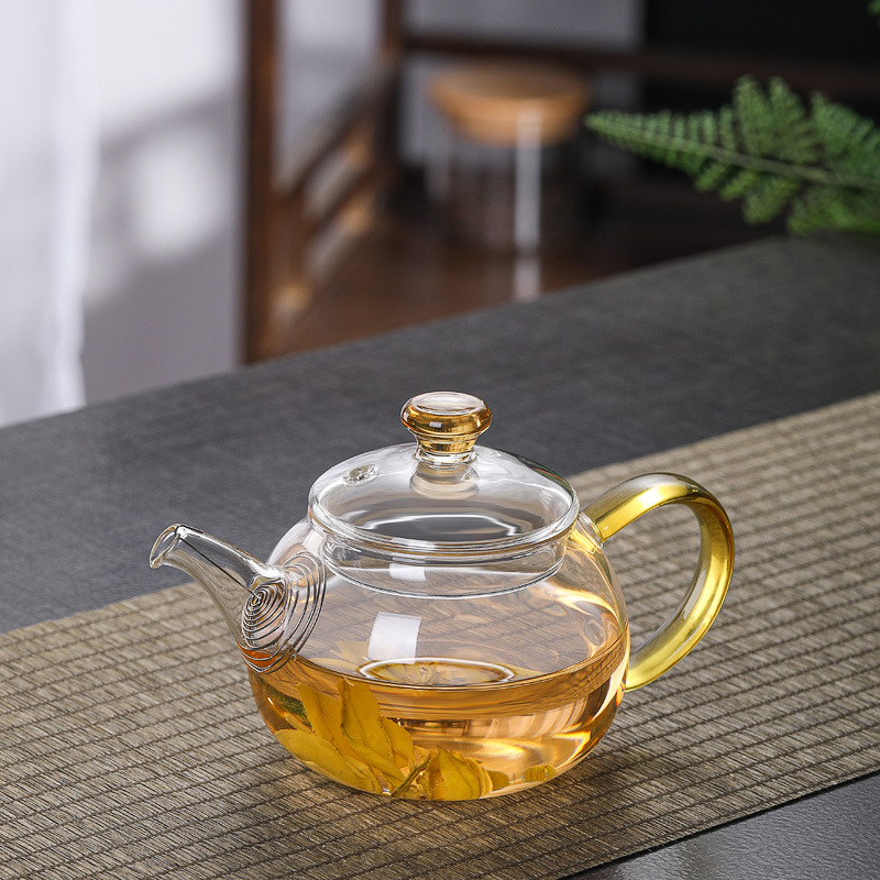Ceainic din sticlă borosilicată, mic, pentru o singură porție, cu filtru — ceainic simplu pentru prepararea ceaiului cu separare apă-ceai