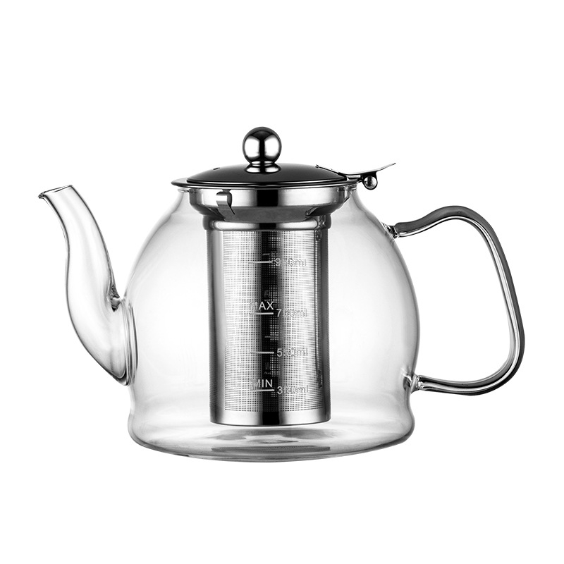 Ceainic din sticlă borosilicată groasă, rezistent la căldură, pentru plită electrică ceramică, cu filtru din oțel inoxidabil demontabil