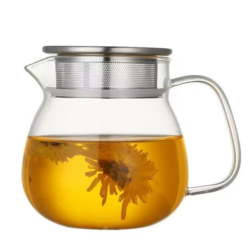 Ceainic din sticlă cu capac și filtru, transparent, rezistent la temperatură, design simplu