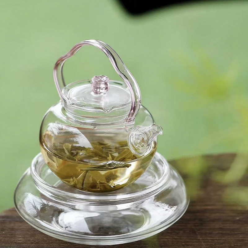 Ceainic din sticlă borosilicată, cu filtru, rezistent la căldură, pentru uz casnic Lily of the Valley