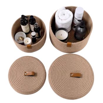 Cutie rotundă din material țesut, cu capac, pentru birou sau hol, pentru gustări, cosmetică și chei