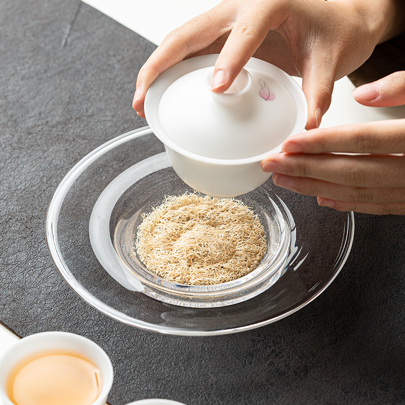 Suport pentru ceai în stil chinezesc, în formă de lună, din sticlă borosilicat rezistentă, tavă pentru ceai și fructe