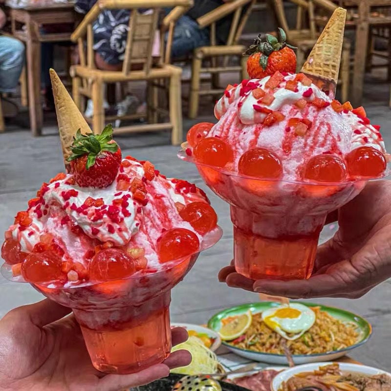 Cupe de unică folosință pentru gheață rasă, cu design de fulg de zăpadă și formă de petale, pentru deserturi comerciale
