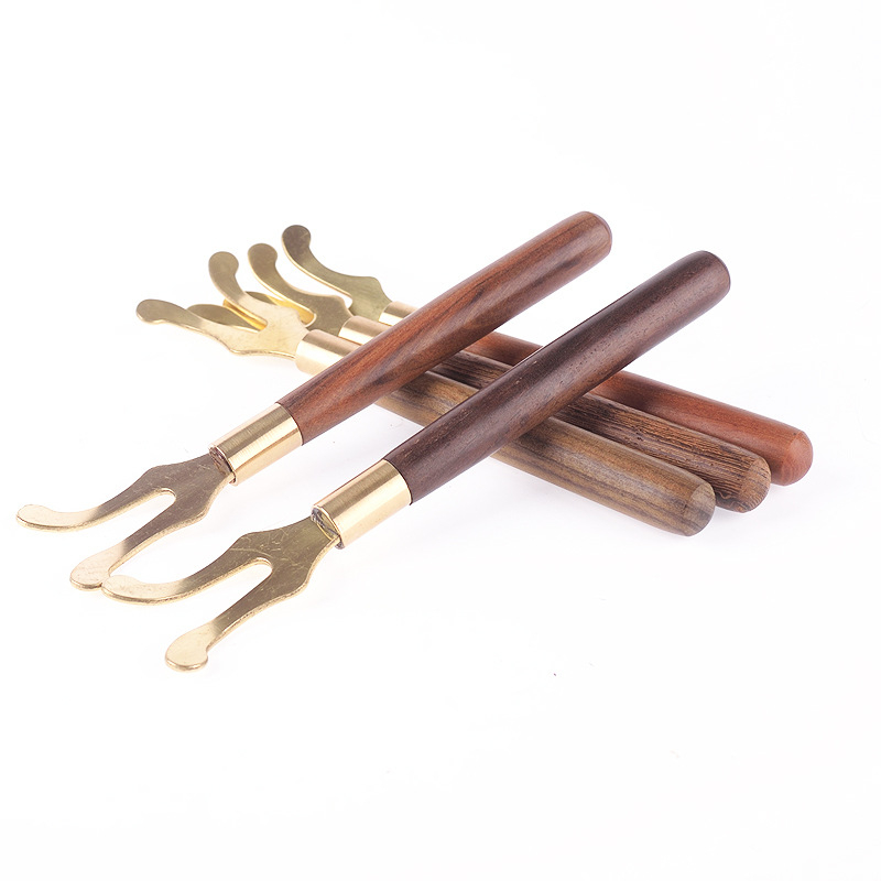 Clește din fier pentru ceai, cu mâner Ebony-Rosewood – accesorii ceremonie ceai, clip pentru capac cu placare cupru