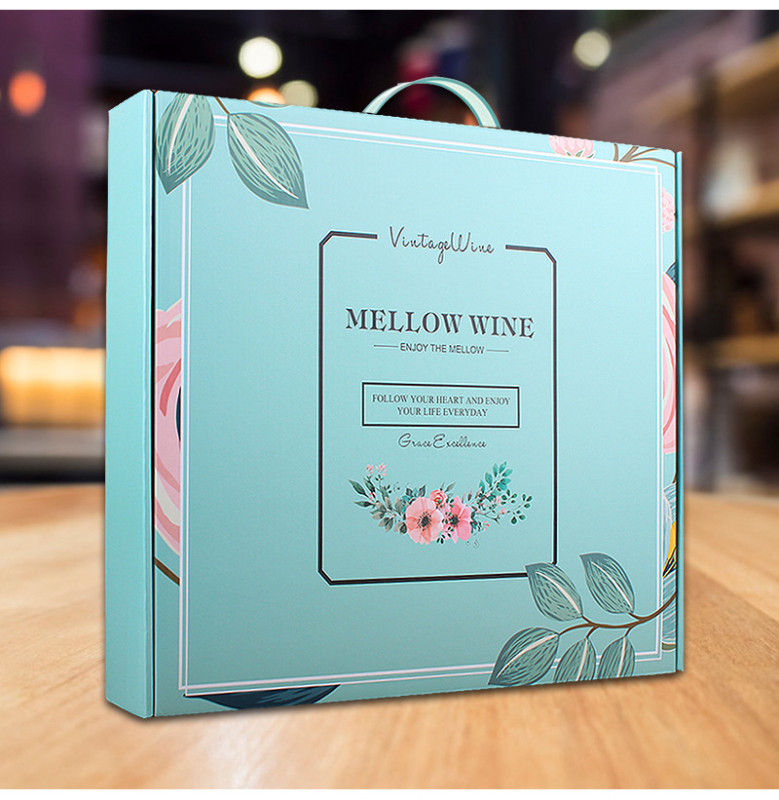 Ying Qin B46H Cutie cadou verde mentă pentru Ice Wine, ambalaj din carton pentru 6 sticle, 375/500 ml, cutie de cadou portabilă, imprimabil