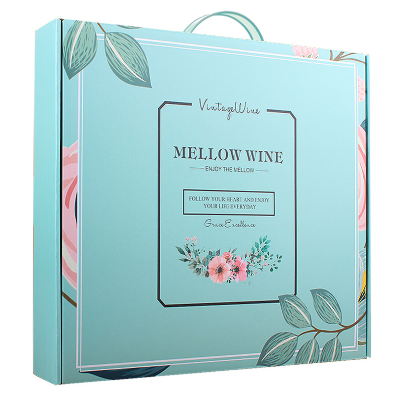 Ying Qin B46H Cutie cadou verde mentă pentru Ice Wine, ambalaj din carton pentru 6 sticle, 375/500 ml, cutie de cadou portabilă, imprimabil