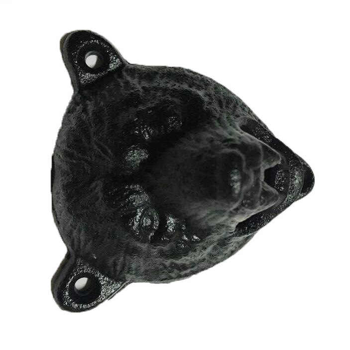 Deschizător de sticle de bere montat pe perete, din fontă, cu cap de urs, design retro