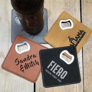 Instrument multifuncțional pentru bar cu gravură personalizată a logo-ului, laser pe piele PU, deschizător de sticle și suport din PU – cadou de nuntă