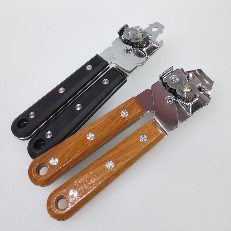 Deschizător manual multifuncțional pentru conserve, cu mâner din oțel inoxidabil și lemn, pentru deschiderea recipientelor cu lapte praf și a borcanelor cu fructe; deschizător Bakelite pentru sticle; cuțit pentru conserve