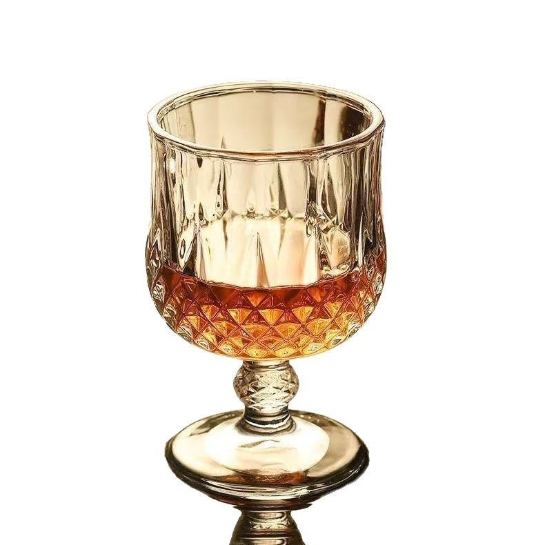 Pahar de vin din cristal, tăietură diamant, 101–200 ml, picior înalt și scurt, pahar elegant pentru vin, șampanie și whisky