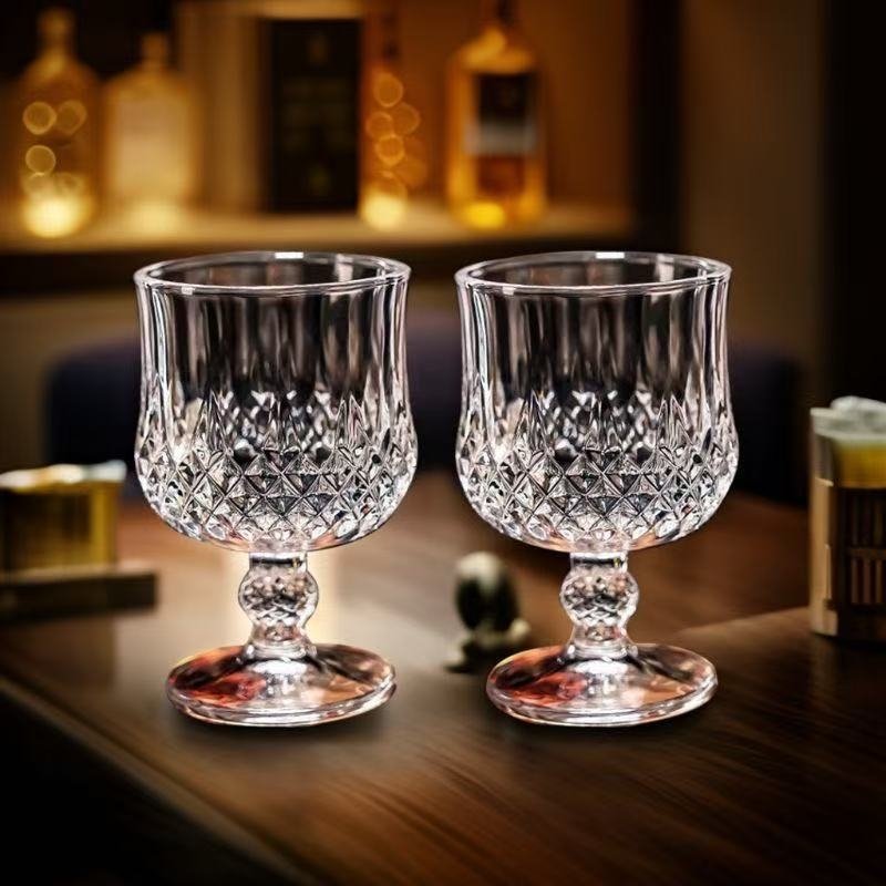 Pahar de vin din cristal, tăietură diamant, 101–200 ml, picior înalt și scurt, pahar elegant pentru vin, șampanie și whisky