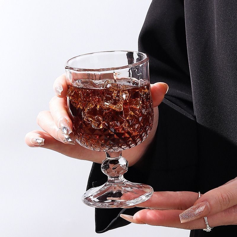 Pahar de vin din cristal, tăietură diamant, 101–200 ml, picior înalt și scurt, pahar elegant pentru vin, șampanie și whisky