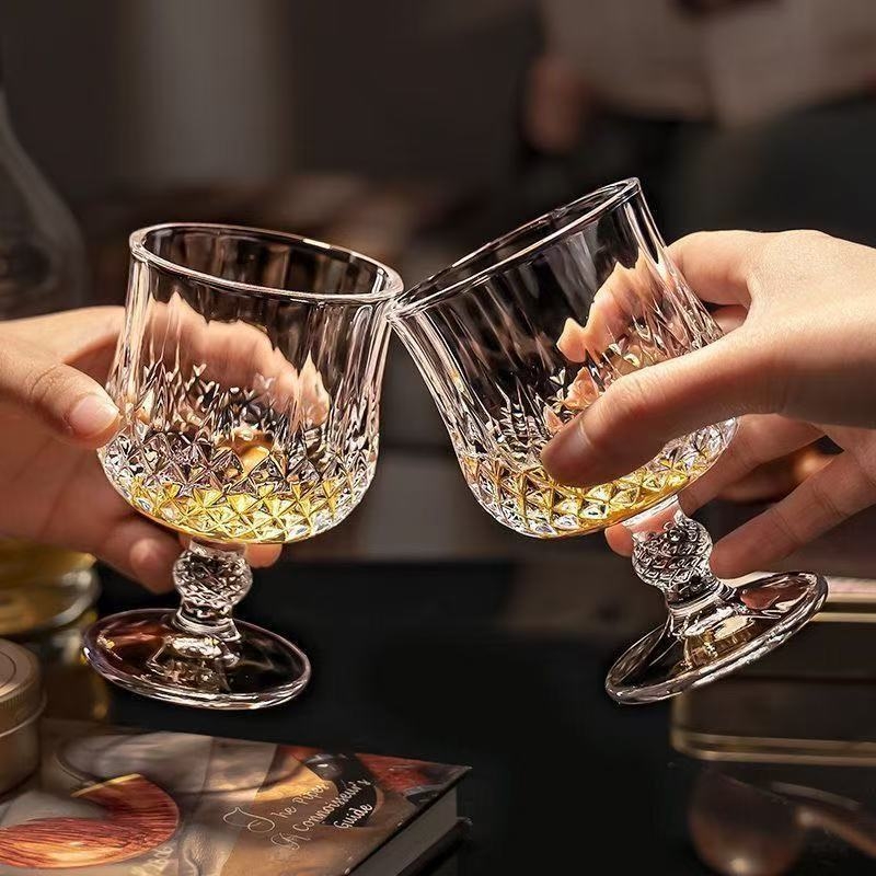 Pahar de vin din cristal, tăietură diamant, 101–200 ml, picior înalt și scurt, pahar elegant pentru vin, șampanie și whisky