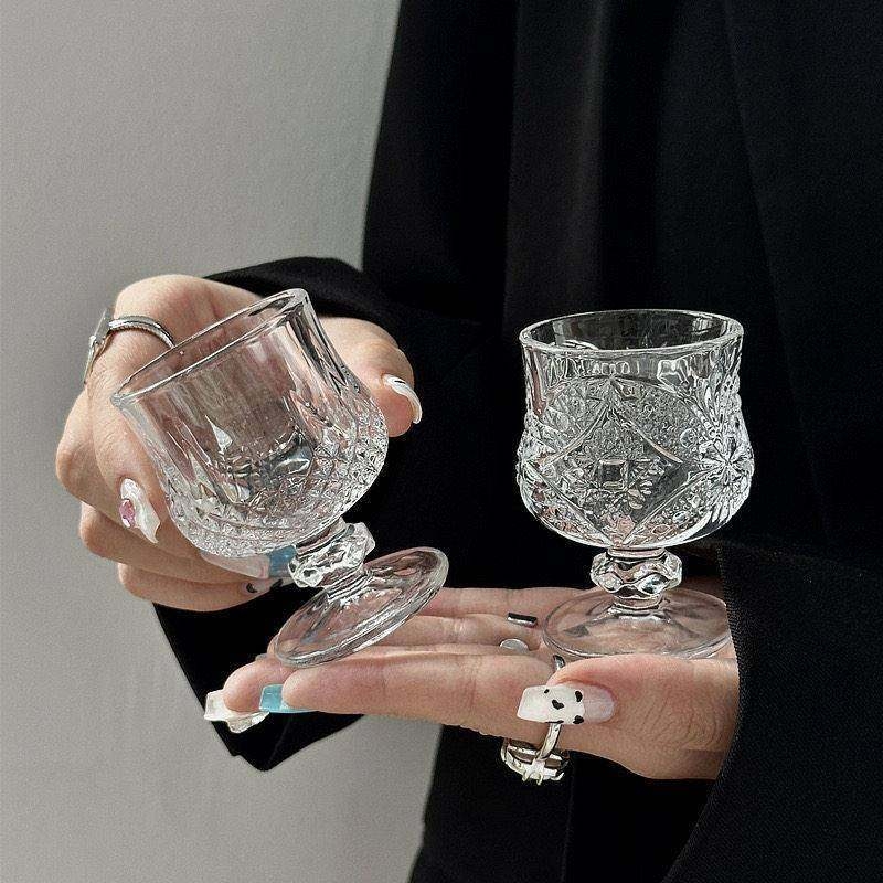 Mini pahar înalt, gravat, 50 ml, stil vintage, pentru uz casnic