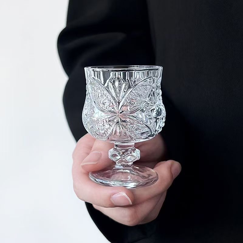 Mini pahar înalt, gravat, 50 ml, stil vintage, pentru uz casnic