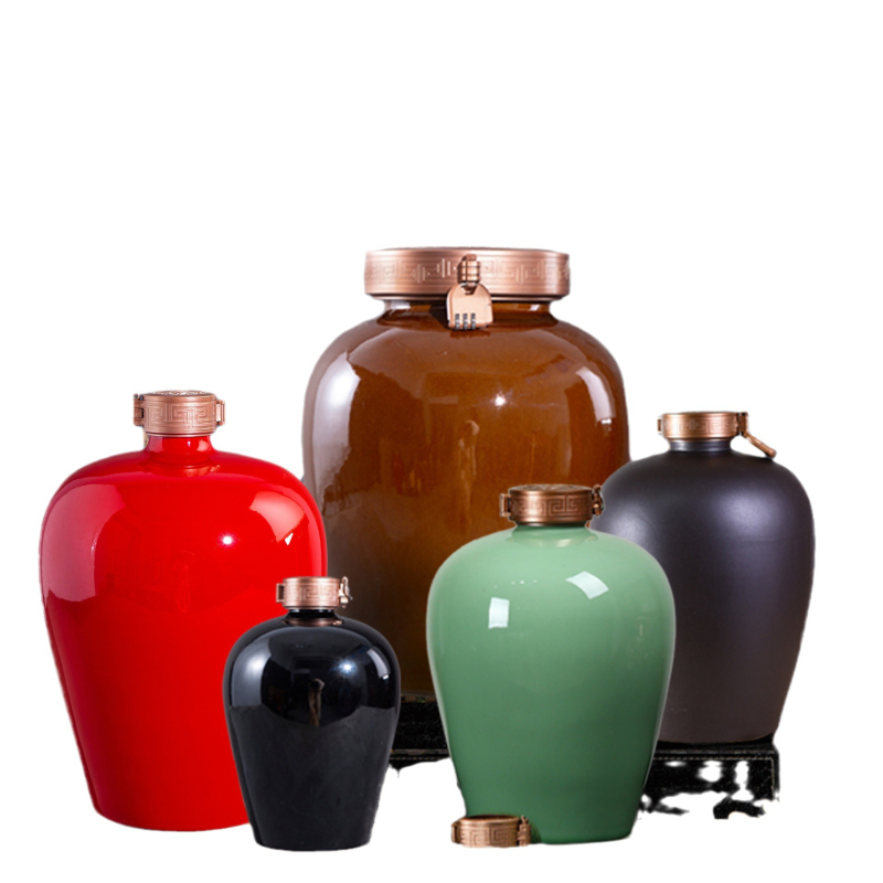 Recipient ceramic sigilat pentru băuturi spirtoase, în cutie cadou, capacitate 1/2/3/5/10 jin (0,5–5 kg), pentru baijiu.