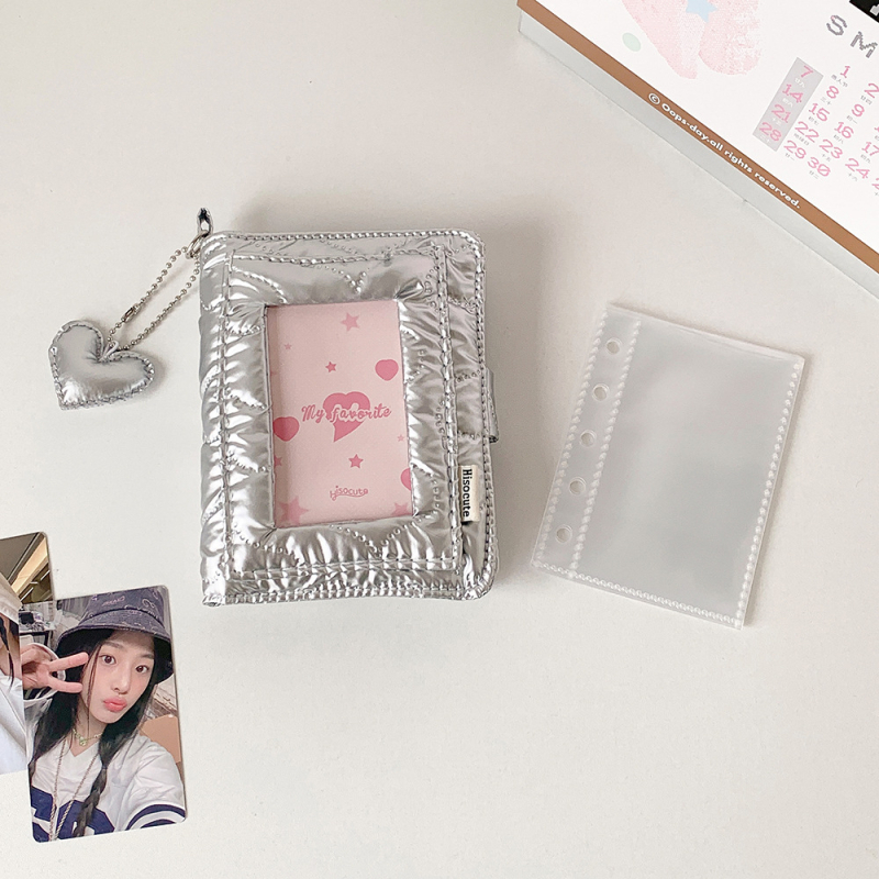 Hisocute Argintiu M5 album de carduri cu grilă unică pentru fete, fotografii Polaroid de 3 inci, închidere magnetică, album foto cu foi detașabile