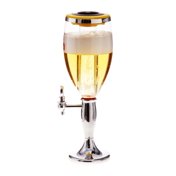Dispenser de lichid Yx cu coloană de gheață, model în stil epocă, 3 L / 1,5 L / 2 L, baril pentru lichior și bere cu robinete duble, culoare aur și argint, cu logo imprimat