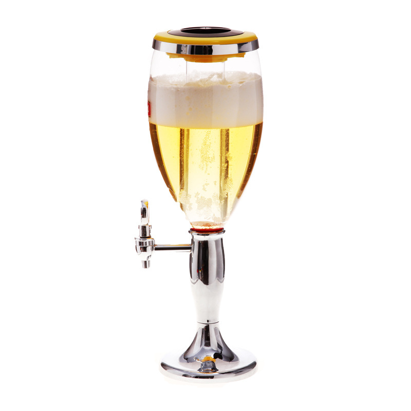 Dispenser de lichid Yx cu coloană de gheață, model în stil epocă, 3 L / 1,5 L / 2 L, baril pentru lichior și bere cu robinete duble, culoare aur și argint, cu logo imprimat