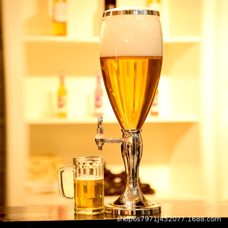 Dispenser de lichid Yx cu coloană de gheață, model în stil epocă, 3 L / 1,5 L / 2 L, baril pentru lichior și bere cu robinete duble, culoare aur și argint, cu logo imprimat