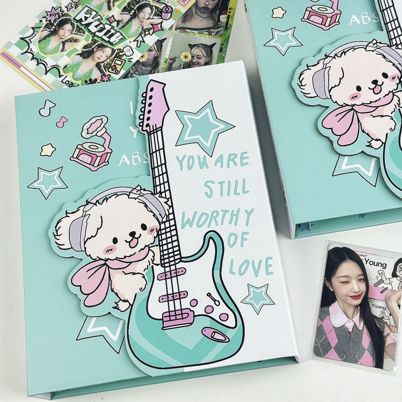 Guitar Puppy A5 Album pentru carduri, formă neregulată, închidere magnetică, stil Instagram, distribuție cu patru câmpuri pentru carduri mici