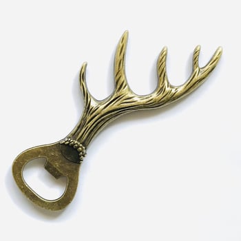 Deschizător de sticle pentru bere din aliaj de zinc, cu design de coarne de cerb, finisaj bronz retro