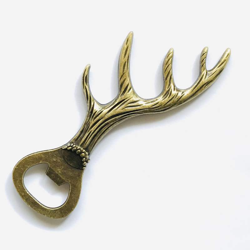 Deschizător de sticle pentru bere din aliaj de zinc, cu design de coarne de cerb, finisaj bronz retro