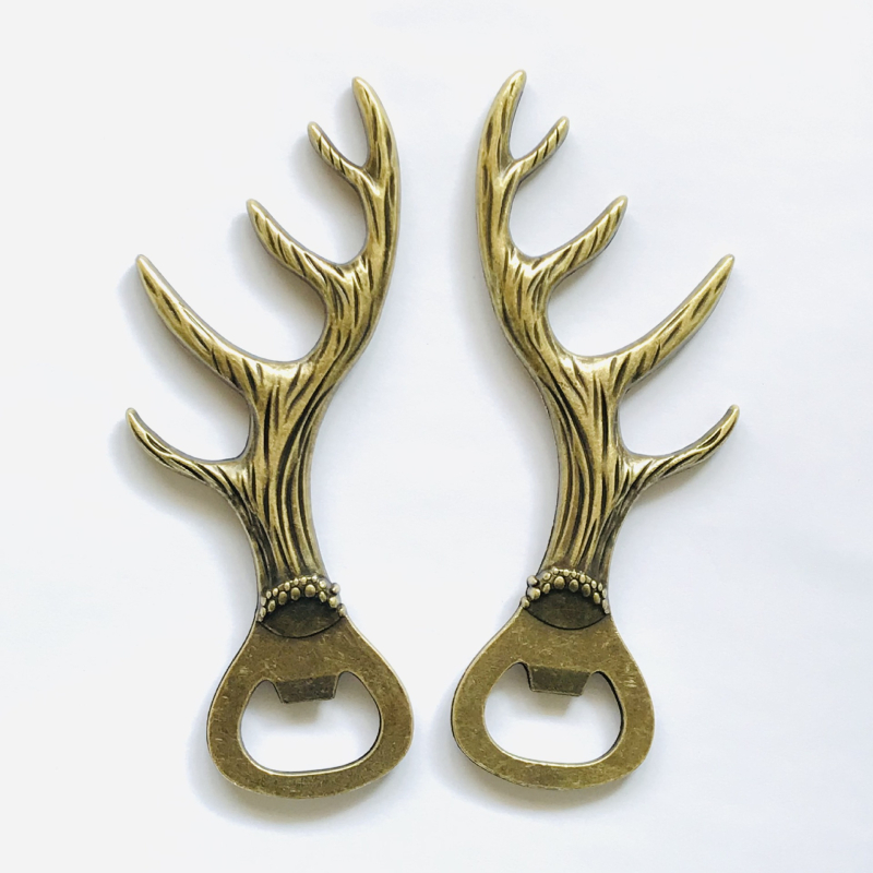 Deschizător de sticle pentru bere din aliaj de zinc, cu design de coarne de cerb, finisaj bronz retro