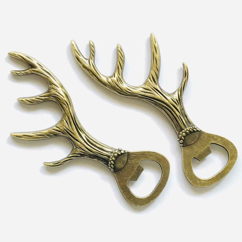 Deschizător de sticle pentru bere din aliaj de zinc, cu design de coarne de cerb, finisaj bronz retro
