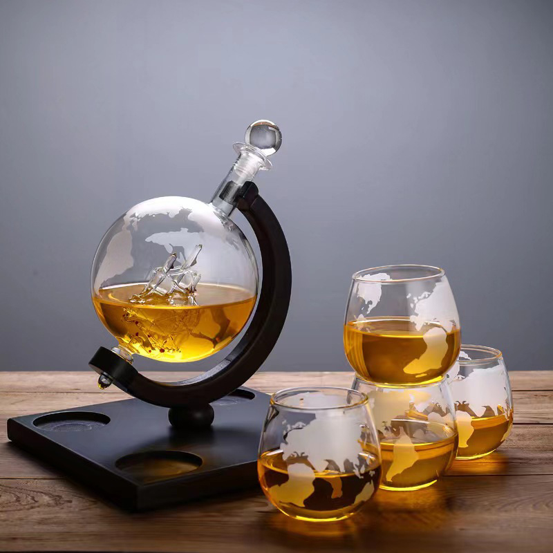Set de decantor pentru whisky, în formă de glob, pentru uz casnic, sticlă borosilikat, design modern minimalist
