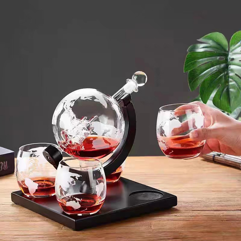 Set de decantor pentru whisky, în formă de glob, pentru uz casnic, sticlă borosilikat, design modern minimalist