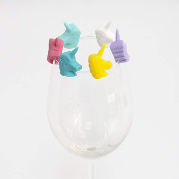 Markere pentru pahare de vin, unicorn, din silicon, set de 6 bucăți