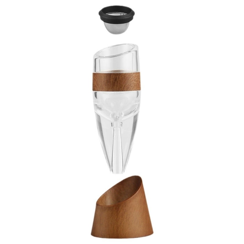 Aerator pentru vin roșu, finisaj lemnos și gură înclinată pentru aerare rapidă