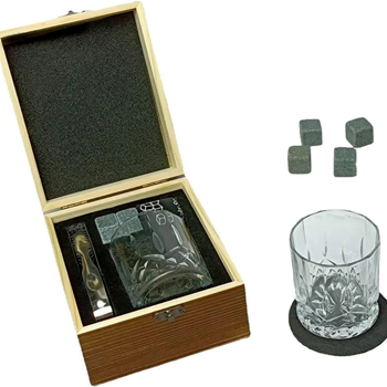 Pietre pentru whisky, cuburi de gheata și pietre pentru vinul Ice – set pentru o singură ceașcă, cutie din lemn