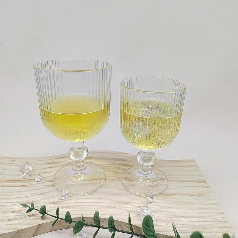 Pahare de vin roșu și șampanie, stil european retro, picior înalt, model cu nervuri verticale, seria Retro Goblet