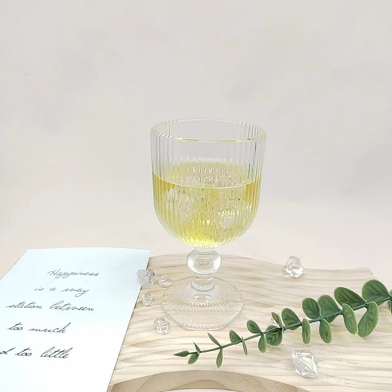 Pahare de vin roșu și șampanie, stil european retro, picior înalt, model cu nervuri verticale, seria Retro Goblet