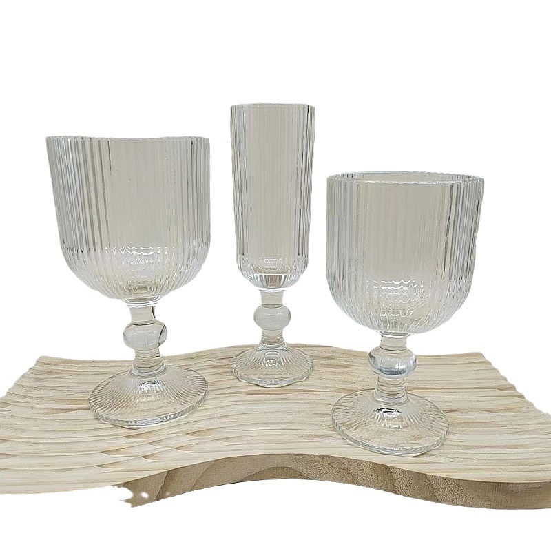 Pahare de vin roșu și șampanie, stil european retro, picior înalt, model cu nervuri verticale, seria Retro Goblet