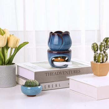 Arzător ceramic pentru lumânări Tealight cu linguriță, difuzor de aromaterapie pentru yoga, spa și decor de casă.