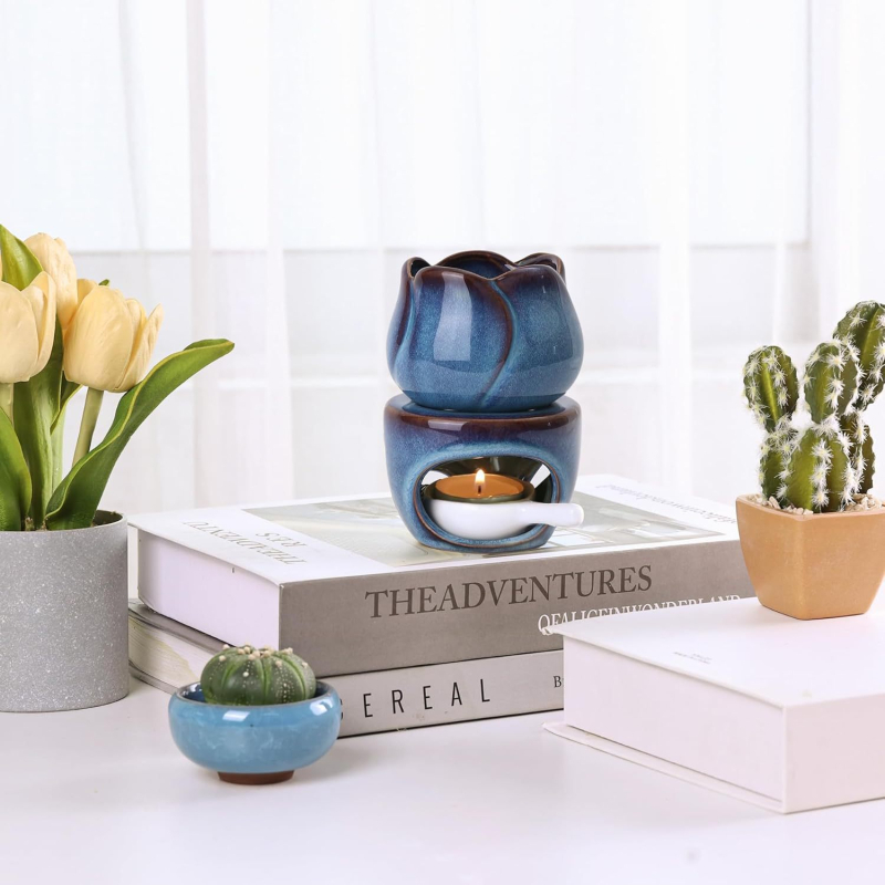 Arzător ceramic pentru lumânări Tealight cu linguriță, difuzor de aromaterapie pentru yoga, spa și decor de casă.