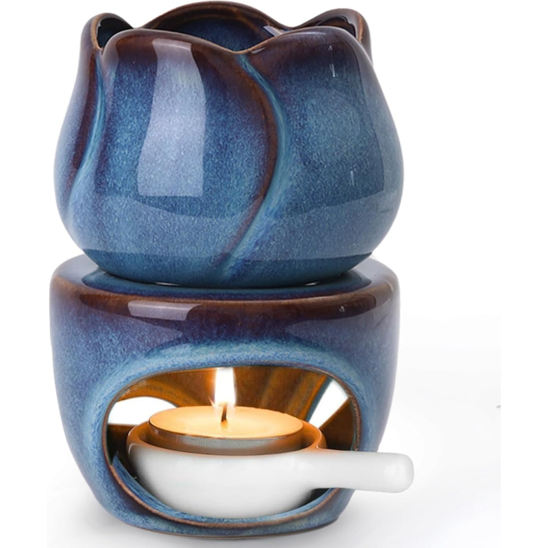 Arzător ceramic pentru lumânări Tealight cu linguriță, difuzor de aromaterapie pentru yoga, spa și decor de casă.