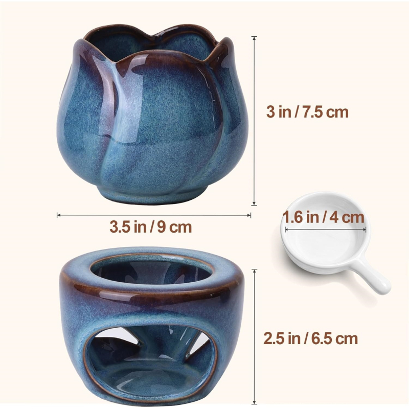 Arzător ceramic pentru lumânări Tealight cu linguriță, difuzor de aromaterapie pentru yoga, spa și decor de casă.